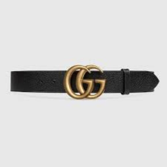 Black Textured Leather Belt With Brass Double G Buckle
